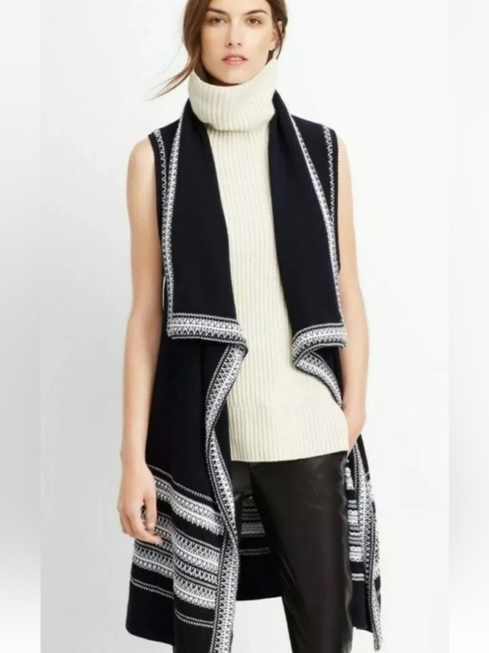 Vince XL Black and White Women's Cardigan Vest Duster Knit Topper - Gorgeous!